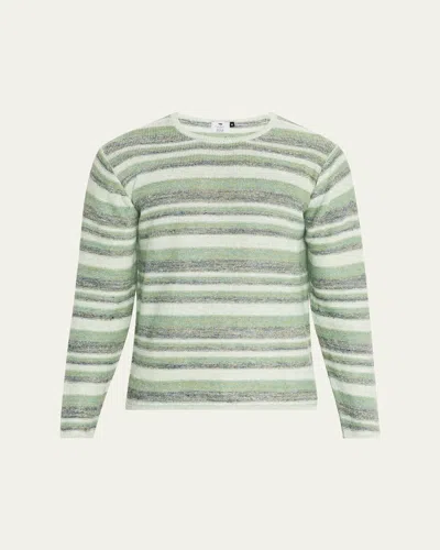 Inis Meain Men's Linen Multi-stripe Crewneck Sweater In Greene Mix