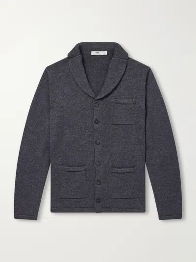 Inis Meain Merino Wool And Linen-blend Cardigan In Gray