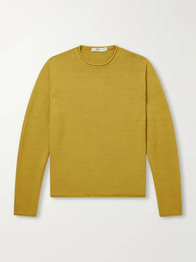 Inis Meain Merino Wool And Linen-blend Sweater In Yellow
