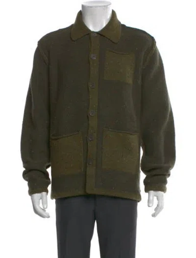 Pre-owned Inis Meain Merino Wool Mock Neck Cardigan In Green