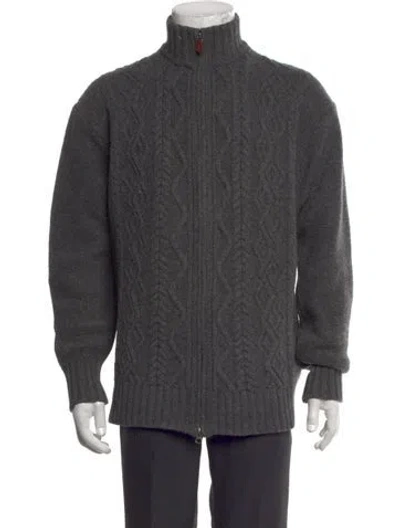 Pre-owned Inis Meain Merino Wool Mock Neck Cardigan In Grey