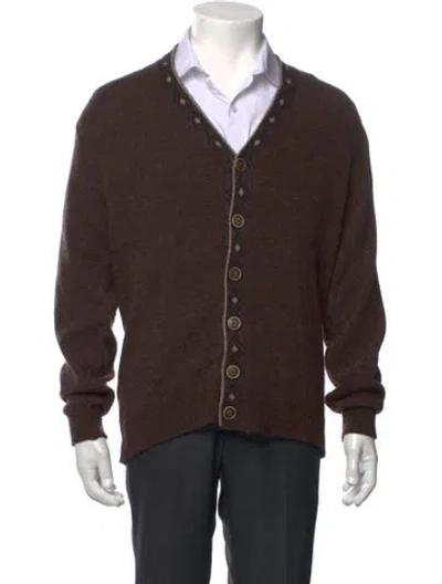 Pre-owned Inis Meain Merino Wool Patterned Cardigan In Brown