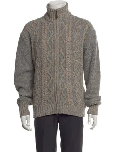 Pre-owned Inis Meain Merino Wool Tweed Pattern Cardigan In Grey