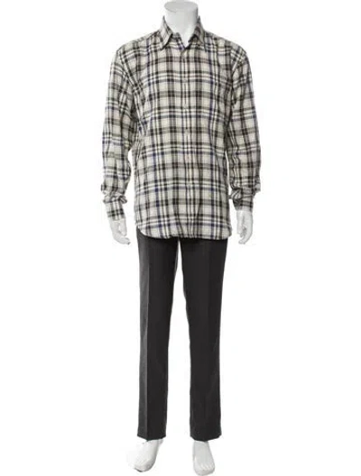 Pre-owned Inis Meain Plaid Print Long Sleeve Shirt In Brown