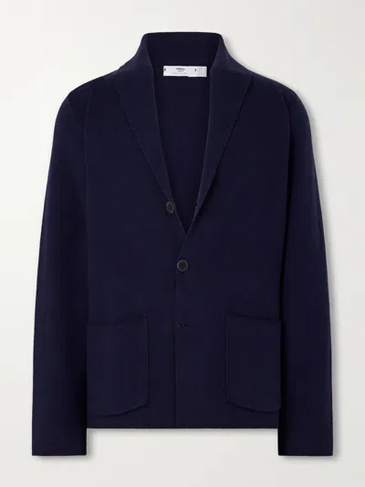 Inis Meain Pub Merino Wool, Cotton And Cashmere-blend Cardigan In Blue