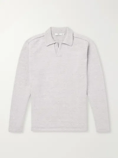 Inis Meain Wool And Linen-blend Polo Shirt In Gray