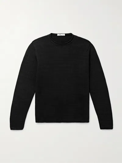 Inis Meain Wool And Linen-blend Sweater In Black