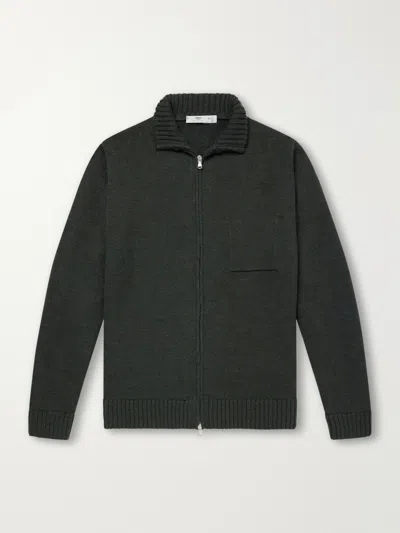 Inis Meain Wool And Linen-blend Zip-up Cardigan In Black