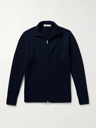 Inis Meain Wool And Linen-blend Zip-up Cardigan In Blue