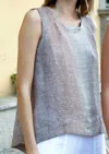Inizio Linen Sleeveless Top In Grey Stripe Bliss