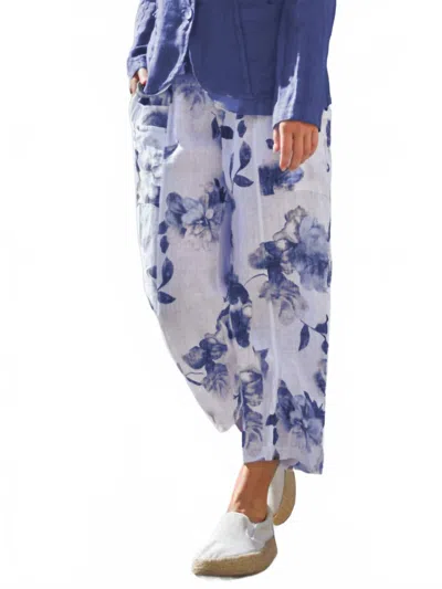 Inizio Magic Cropped Floral Print Pant In Marine In Blue