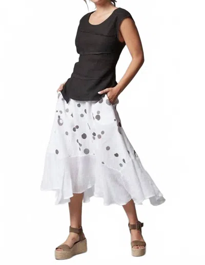 Inizio Women's Linen Flounce Skirt In White /grey Polka Dots In Multi