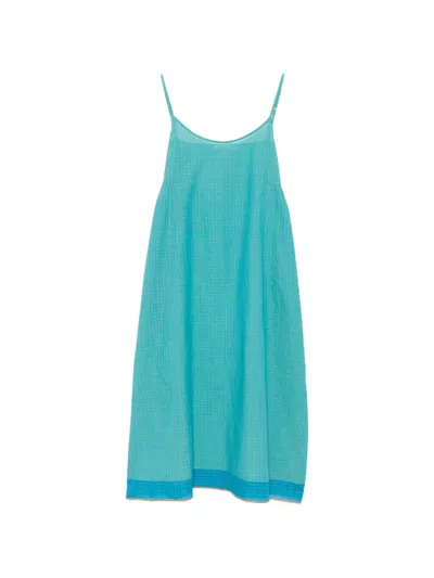 Injiri Check-pattern Gathered Midi Dress In Blue