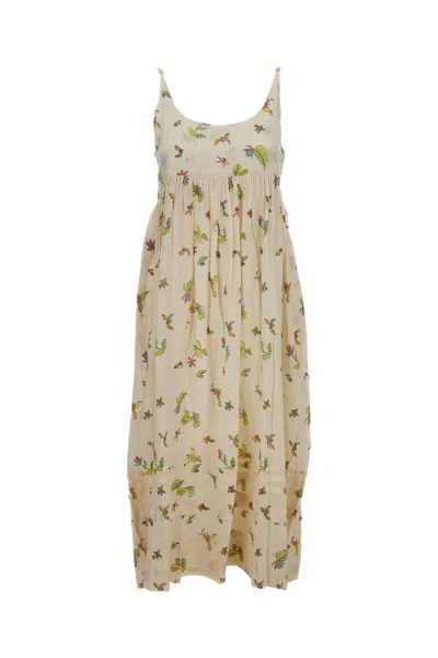 Injiri Cotton Slip Dress With Floral Pattern And Side Pockets In Multi