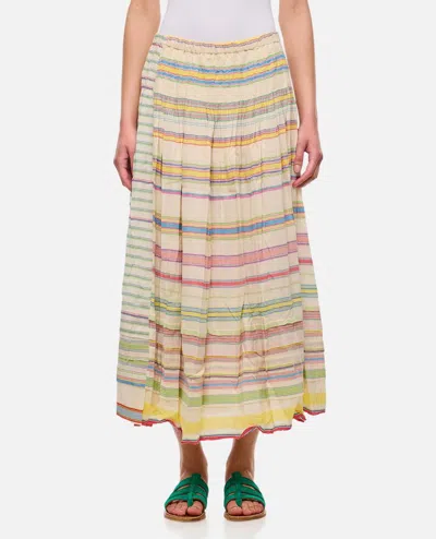 Injiri Cotton Striped Midi Skirt In Yellow