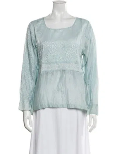 Pre-owned Injiri Floral Print Crew Neck Blouse In Blue