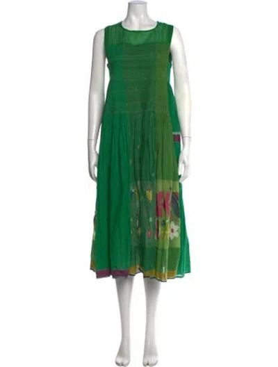 Pre-owned Injiri Floral Print Long Dress In Green