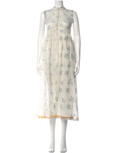 Pre-owned Injiri Floral Print Long Dress W/ Tags In White