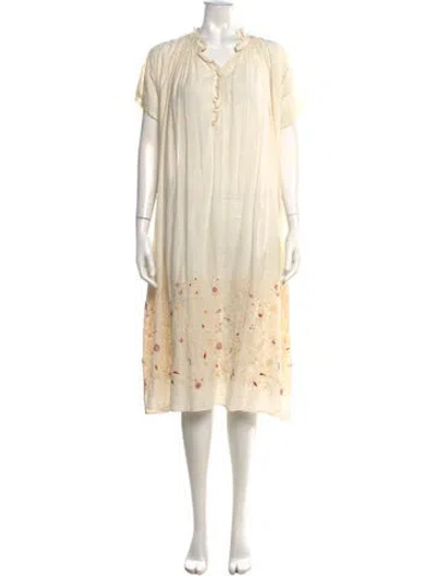 Pre-owned Injiri Floral Print Midi Length Dress In Neutral