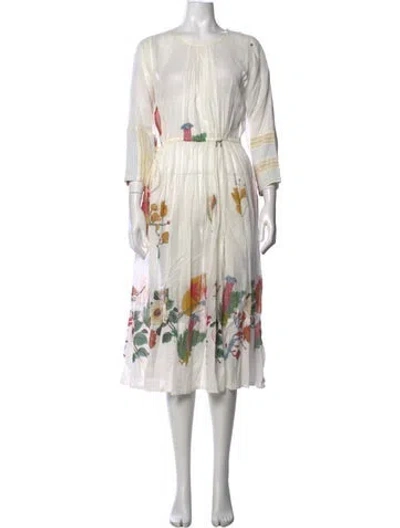 Pre-owned Injiri Floral Print Midi Length Dress In Neutrals