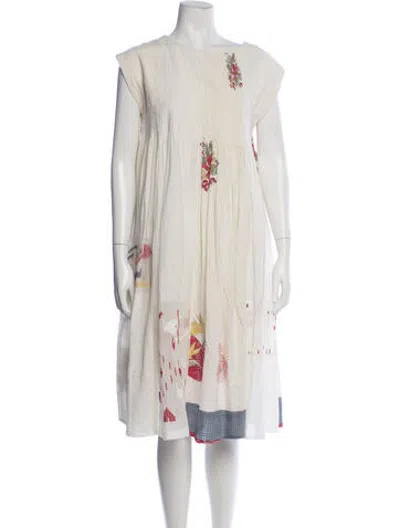 Pre-owned Injiri Floral Print Midi Length Dress In Neutrals