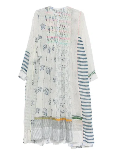 Injiri Floral-print Patchwork Midi Dress In Neutral