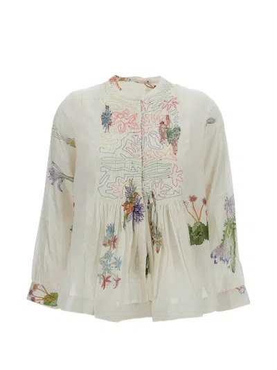 Injiri Floral-print Embroidered Shirt In Neutral