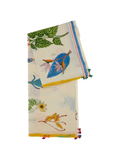 Injiri Floral-print Tassel-trimmed Scarf In Neutral