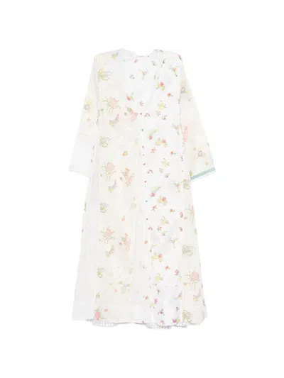 Injiri Floral-print V-neck Midi Dress In White