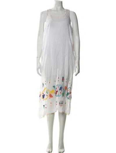 Pre-owned Injiri Graphic Print Midi Length Dress In White