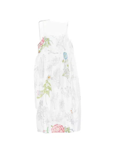 Injiri Herbarium Floral-print Midi Dress In White