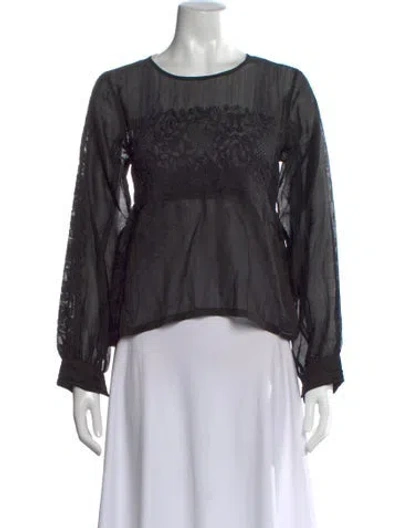 Pre-owned Injiri Lace Pattern Crew Neck Blouse In Black