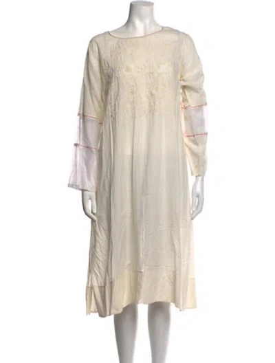 Pre-owned Injiri Linen Midi Length Dress In Neutrals