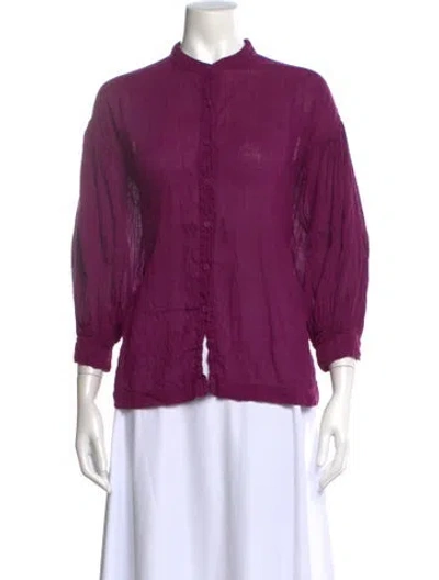 Pre-owned Injiri Linen Three-quarter Sleeve Blouse In Purple