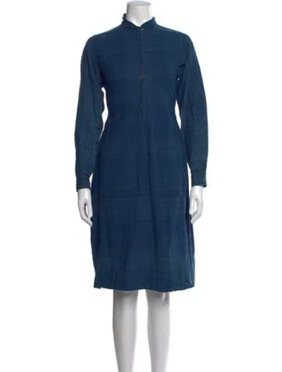 Pre-owned Injiri Mock Neck Midi Length Dress In Blue