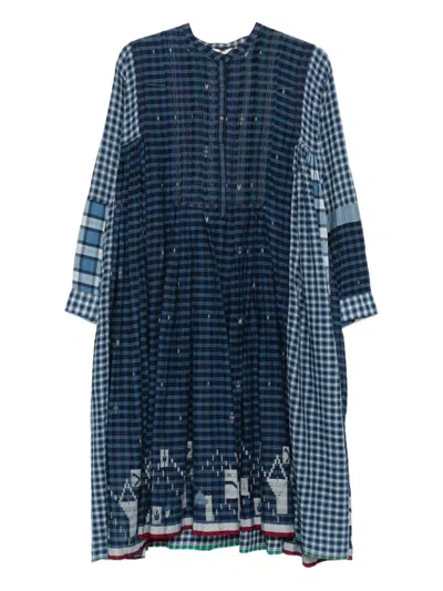 Injiri Patchwork Checked Midi Dress In Blue