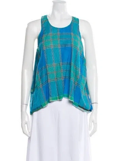 Pre-owned Injiri Plaid Print Crew Neck Top W/ Tags In Blue