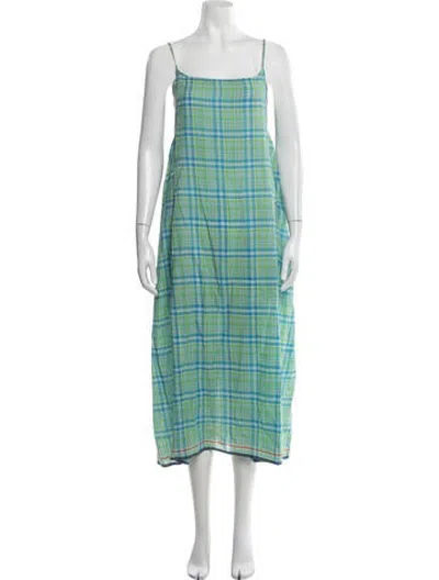 Pre-owned Injiri Plaid Print Midi Length Dress In Blue/green