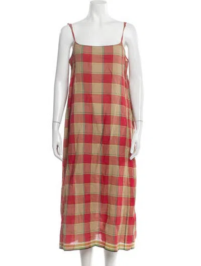 Pre-owned Injiri Plaid Print Midi Length Dress In Multicolor
