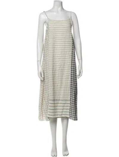 Pre-owned Injiri Plaid Print Midi Length Dress W/ Tags In Blue