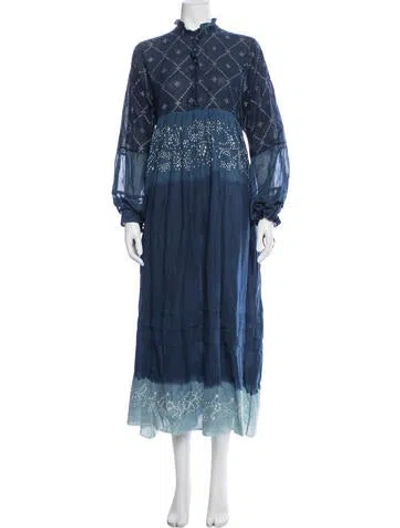 Pre-owned Injiri Printed Long Dress In Blue