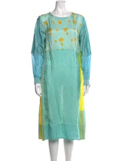 Pre-owned Injiri Printed Long Dress In Blue
