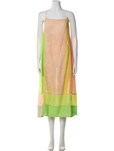 Pre-owned Injiri Printed Long Dress In Yellow