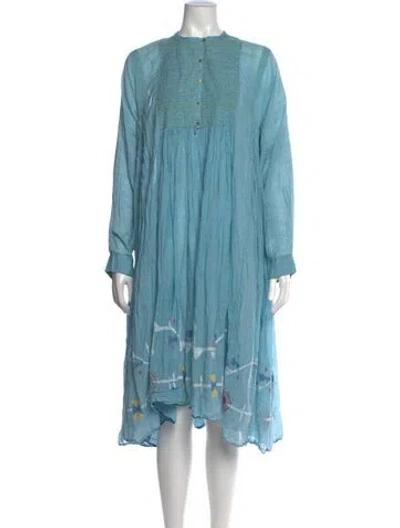Pre-owned Injiri Printed Midi Length Dress In Blue