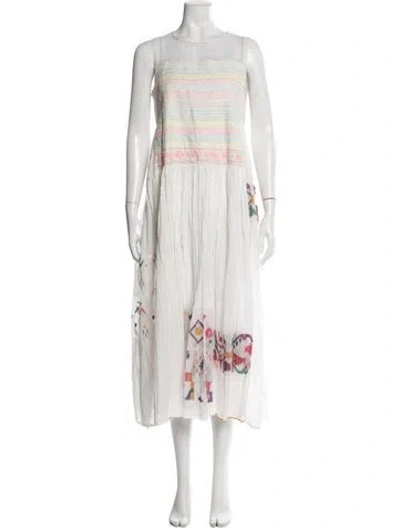 Pre-owned Injiri Printed Midi Length Dress In White