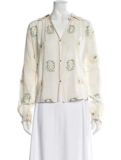 Pre-owned Injiri Printed V-neck Blouse In Neutral