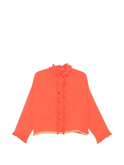 Injiri Ruffled Long-sleeve Blouse In Red