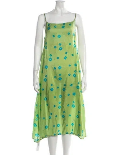 Pre-owned Injiri Silk Midi Length Dress In Green