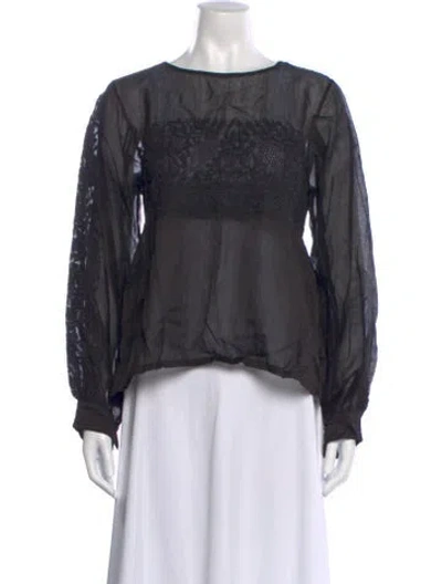 Pre-owned Injiri Silk Patterned Blouse In Black