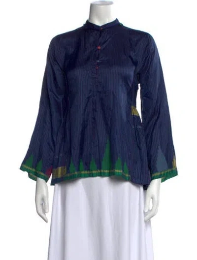 Pre-owned Injiri Silk Striped Blouse In Blue